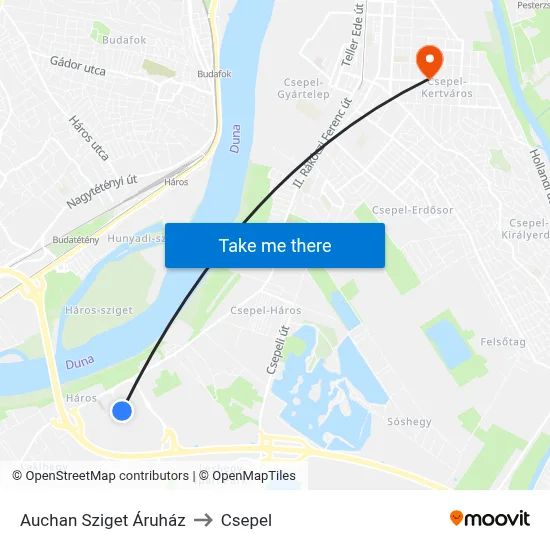 Auchan Sziget Áruház to Csepel map