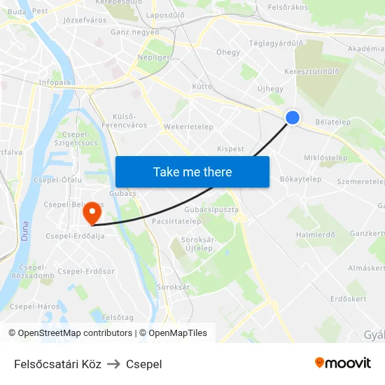Felsőcsatári Köz to Csepel map