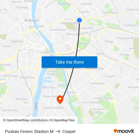 Puskás Ferenc Stadion M to Csepel map