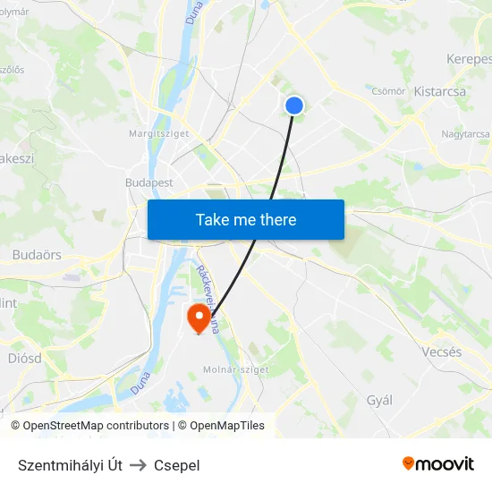 Szentmihályi Út to Csepel map