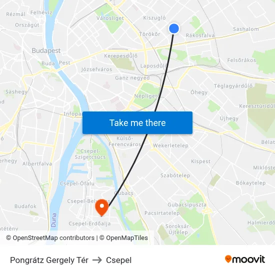 Pongrátz Gergely Tér to Csepel map