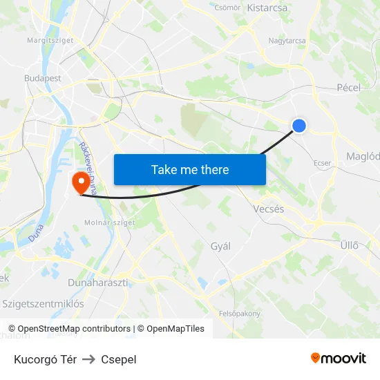 Kucorgó Tér to Csepel map