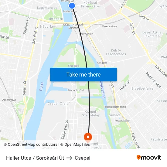 Haller Utca / Soroksári Út to Csepel map