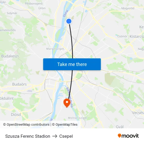 Szusza Ferenc Stadion to Csepel map
