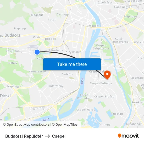 Budaörsi Repülőtér to Csepel map