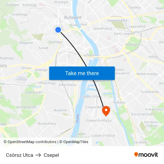 Csörsz Utca to Csepel map