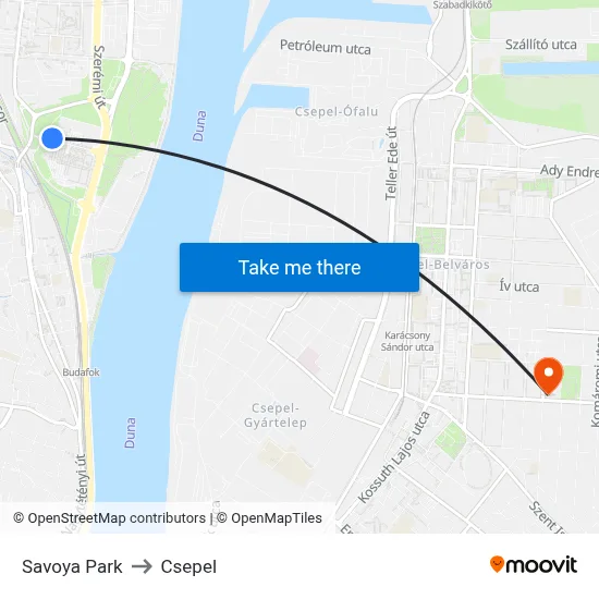 Savoya Park to Csepel map
