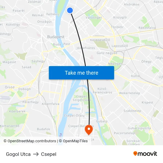 Gogol Utca to Csepel map