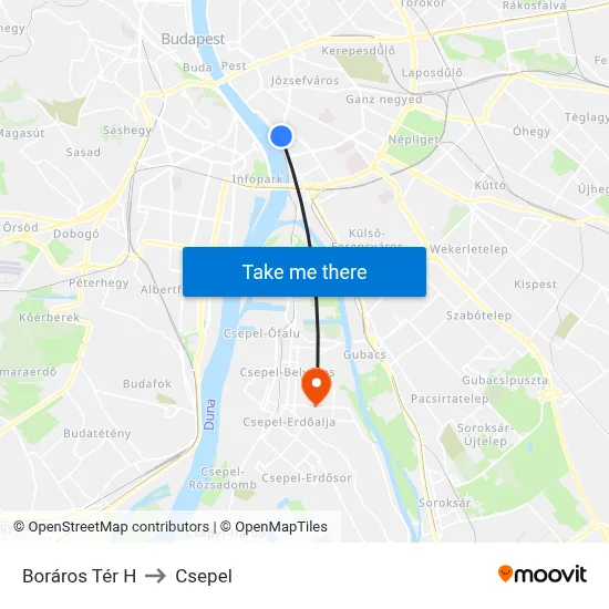 Boráros Tér H to Csepel map
