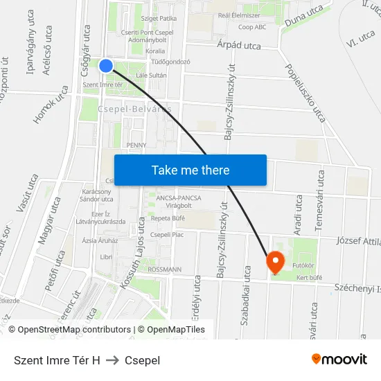 Szent Imre Tér H to Csepel map