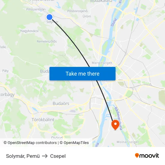 Solymár, Pemü to Csepel map
