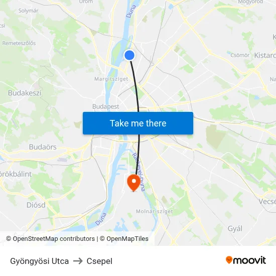 Gyöngyösi Utca to Csepel map