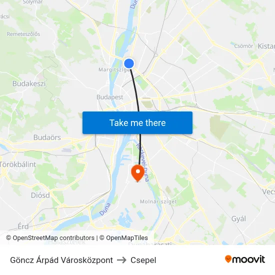 Göncz Árpád Városközpont to Csepel map