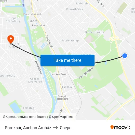 Soroksár, Auchan Áruház to Csepel map