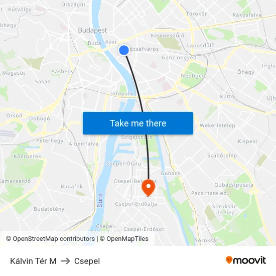 Kálvin Tér M to Csepel map
