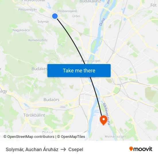 Solymár, Auchan Áruház to Csepel map