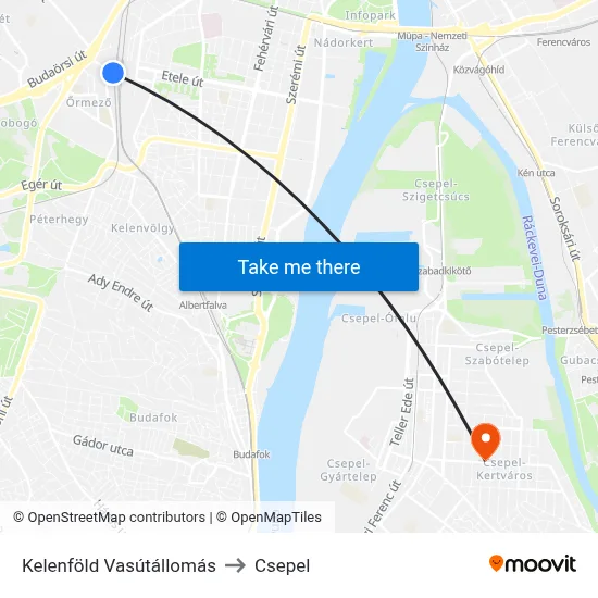 Kelenföld Vasútállomás to Csepel map
