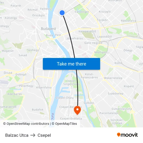 Balzac Utca to Csepel map
