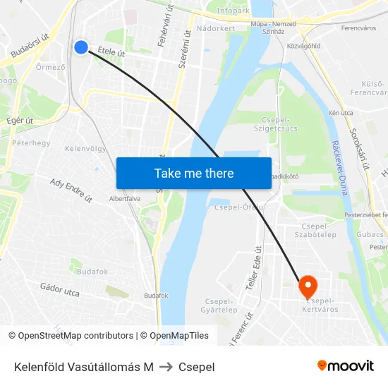 Kelenföld Vasútállomás M to Csepel map