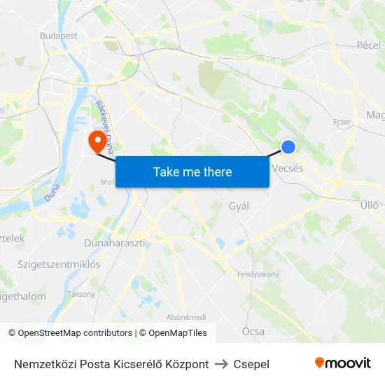 Nemzetközi Posta Kicserélő Központ to Csepel map