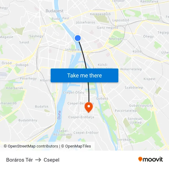 Boráros Tér to Csepel map