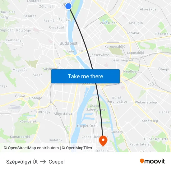 Szépvölgyi Út to Csepel map