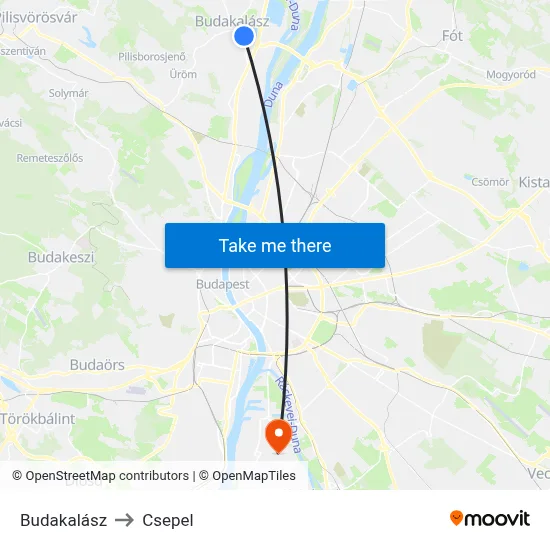 Budakalász to Csepel map