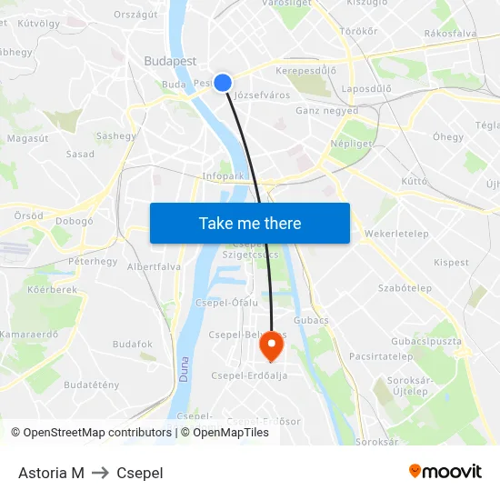 Astoria M to Csepel map