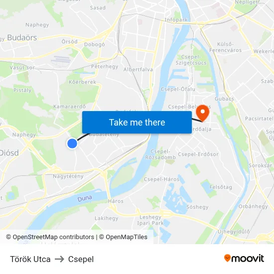 Török Utca to Csepel map