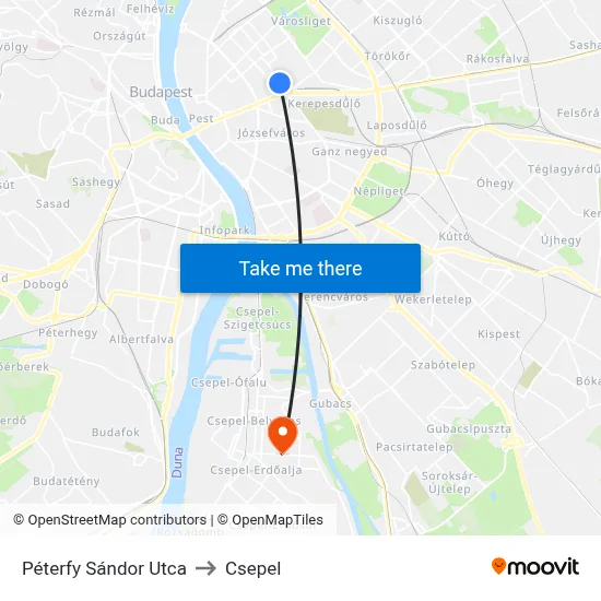 Péterfy Sándor Utca to Csepel map