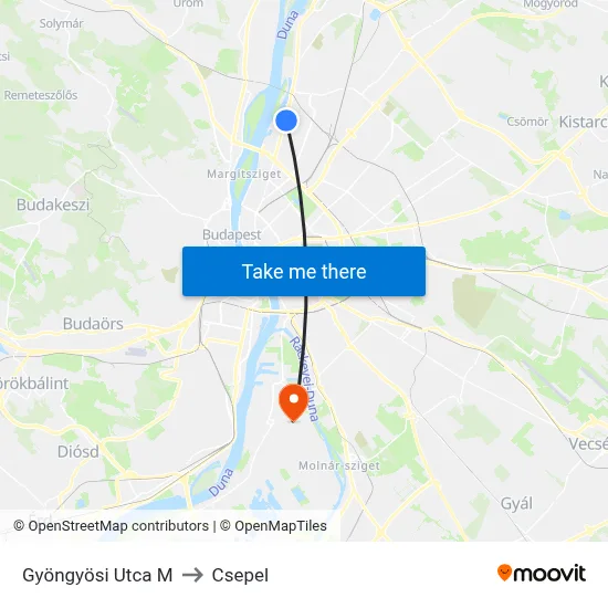 Gyöngyösi Utca M to Csepel map