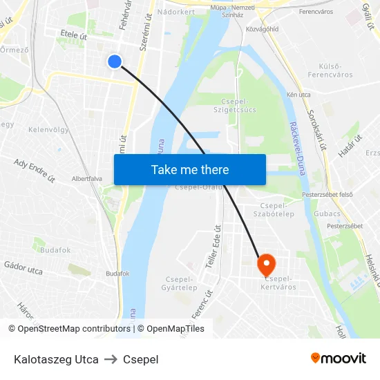 Kalotaszeg Utca to Csepel map