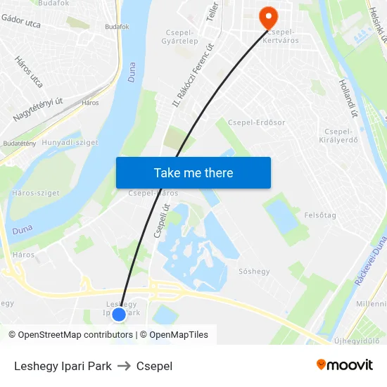 Leshegy Ipari Park to Csepel map