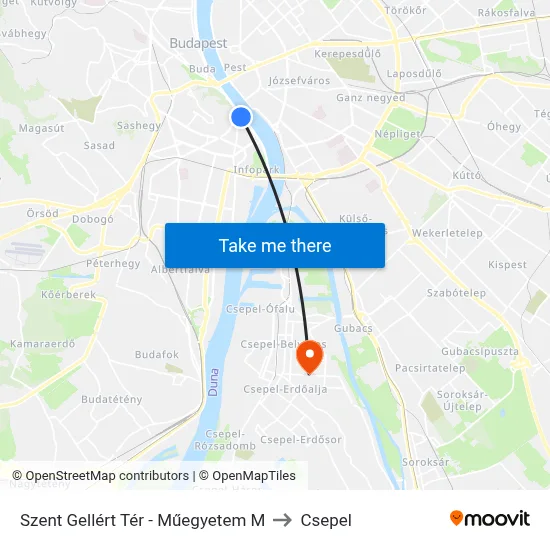 Szent Gellért Tér - Műegyetem M to Csepel map