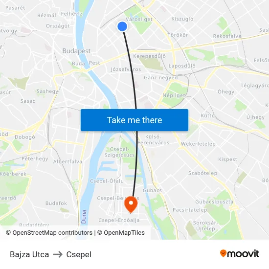 Bajza Utca to Csepel map