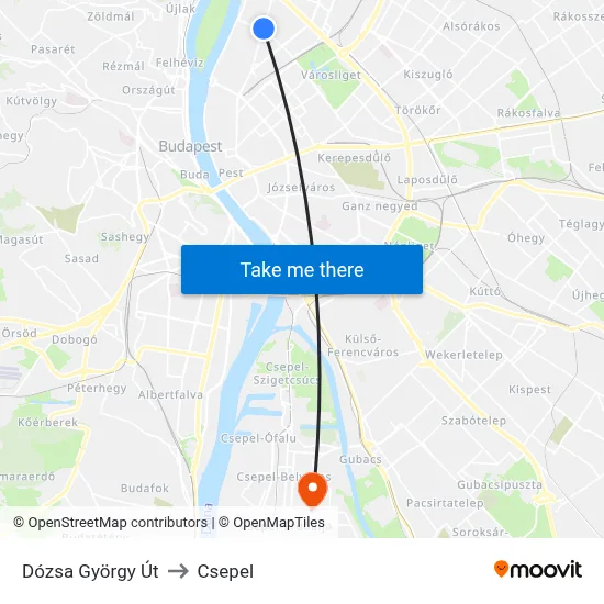Dózsa György Út to Csepel map