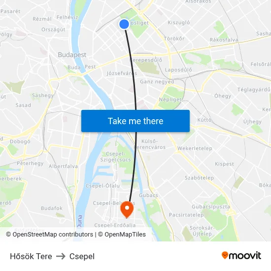 Hősök Tere to Csepel map