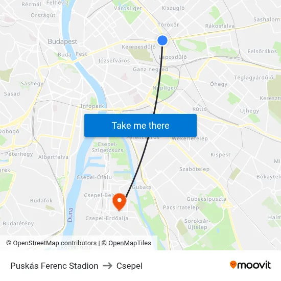 Puskás Ferenc Stadion to Csepel map