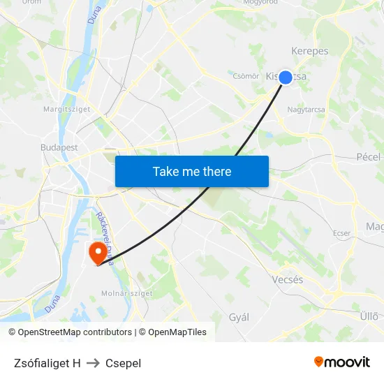 Zsófialiget H to Csepel map