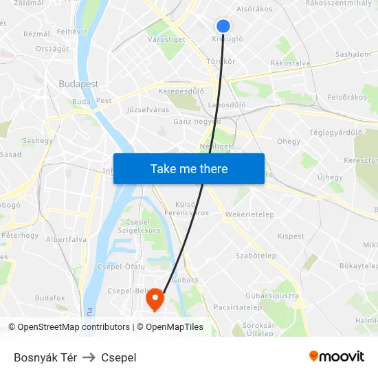Bosnyák Tér to Csepel map