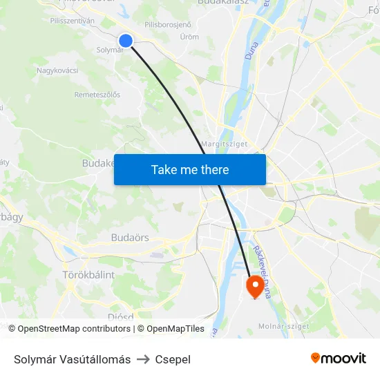 Solymár Vasútállomás to Csepel map