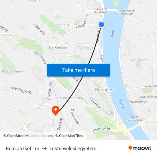 Bem József Tér to Testnevelési Egyetem map