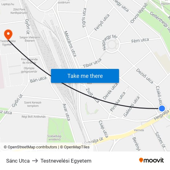 Sánc Utca to Testnevelési Egyetem map