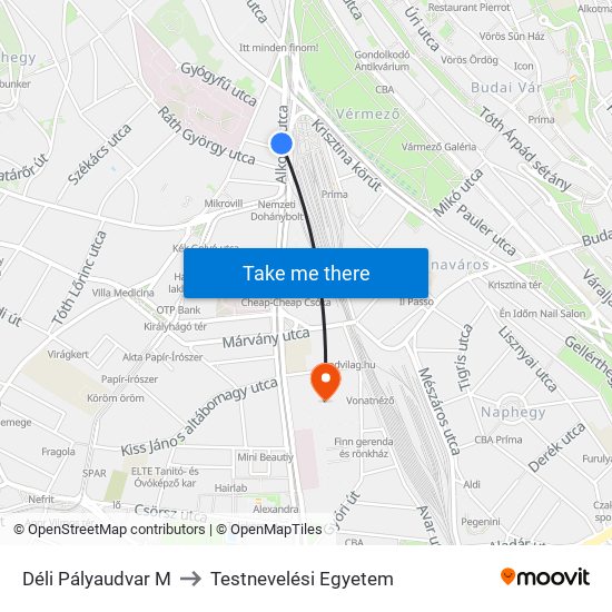 Déli Pályaudvar M to Testnevelési Egyetem map