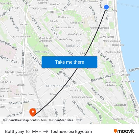 Batthyány Tér M+H to Testnevelési Egyetem map