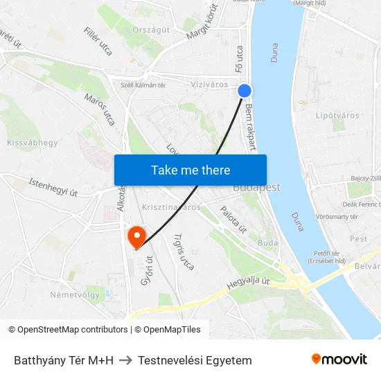 Batthyány Tér M+H to Testnevelési Egyetem map