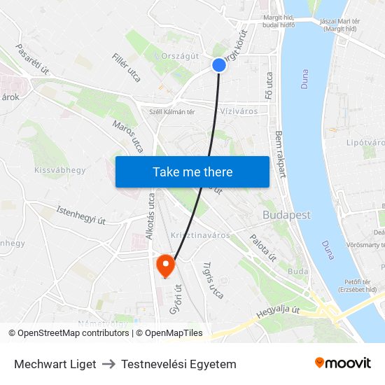 Mechwart Liget to Testnevelési Egyetem map