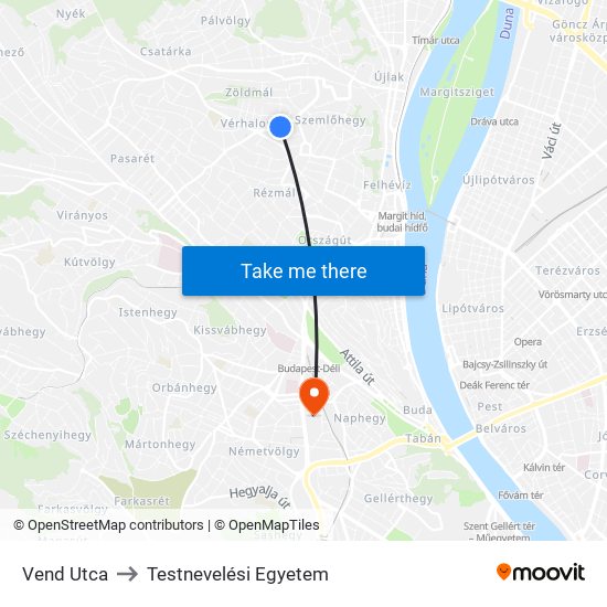 Vend Utca to Testnevelési Egyetem map