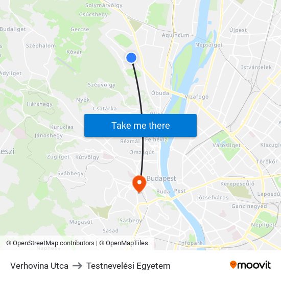 Verhovina Utca to Testnevelési Egyetem map