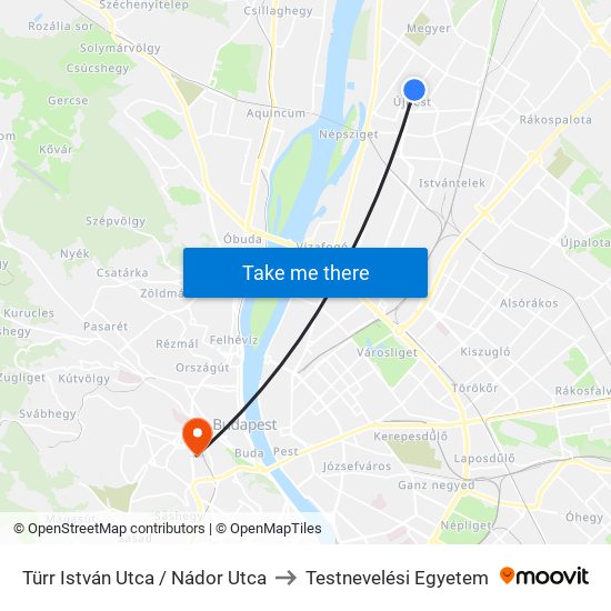 Türr István Utca / Nádor Utca to Testnevelési Egyetem map